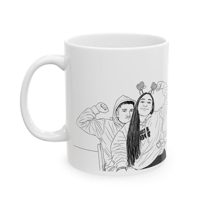 Taza personalizada con retrato fotográfico de arte lineal