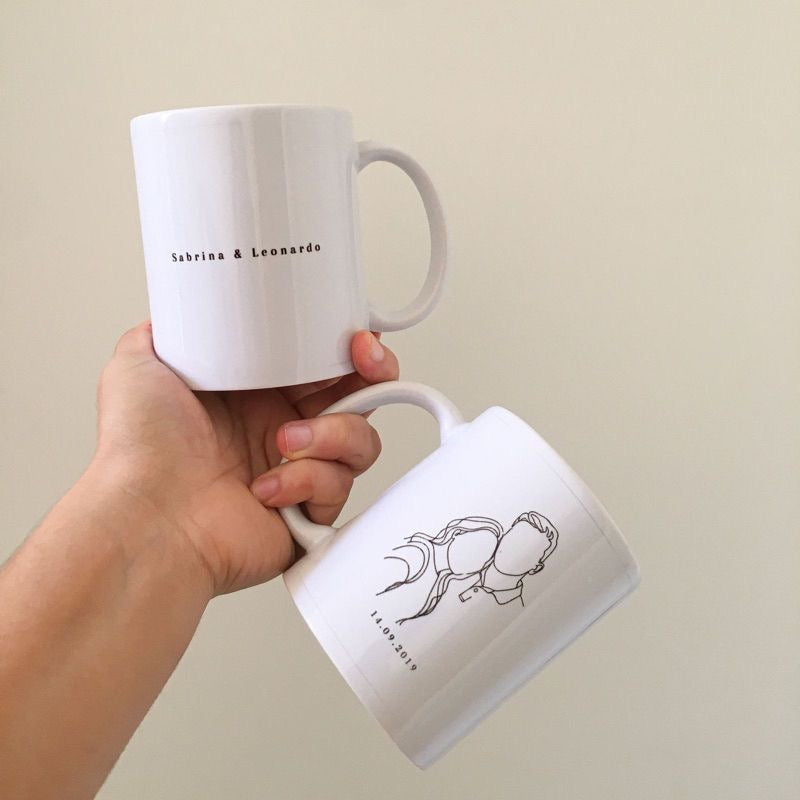 Taza personalizada con retrato fotográfico de arte lineal