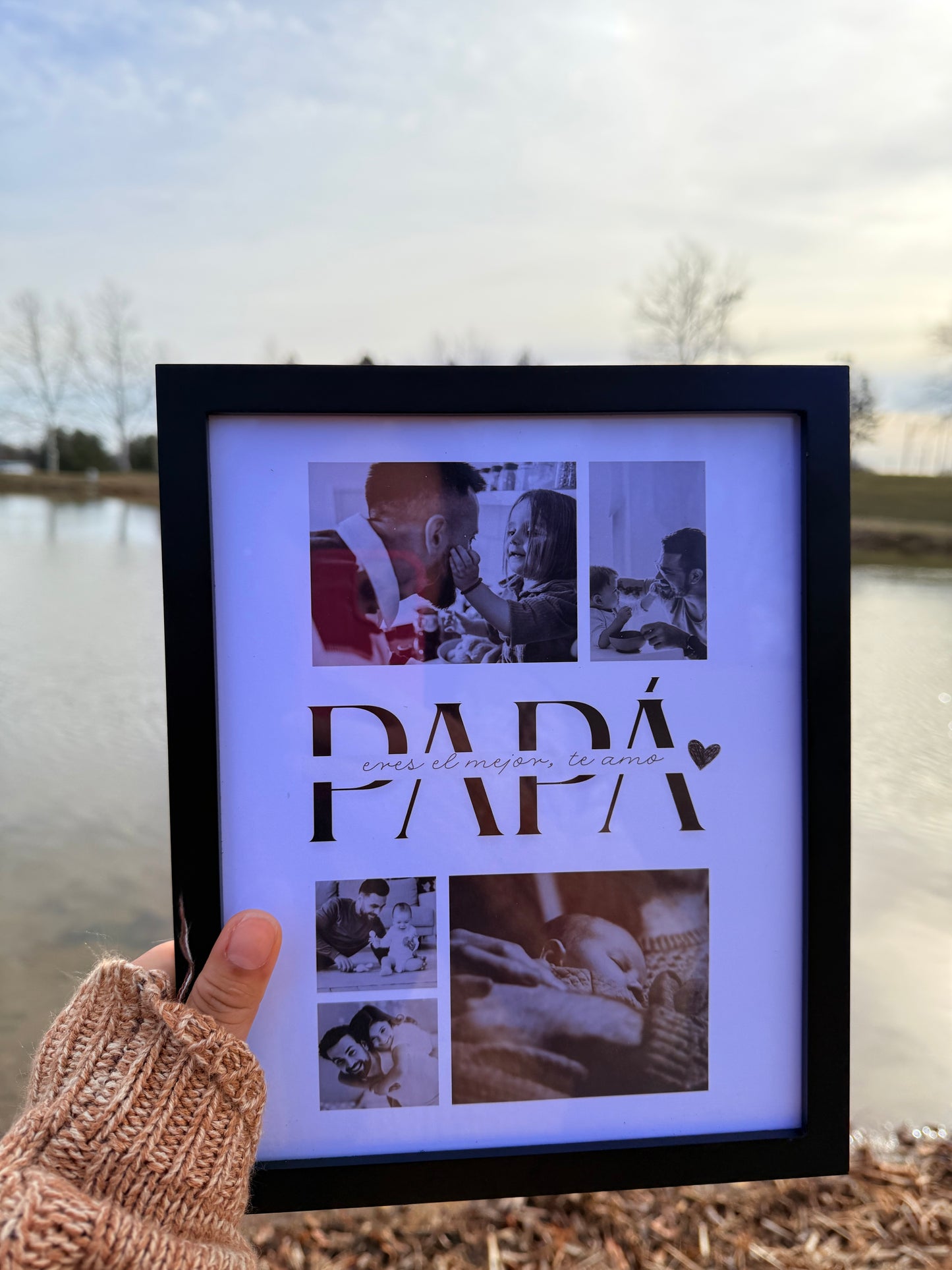 Marco de fotos personalizado para papá con 5 fotos + tarjeta gratis - Marco de fotos personalizado para el Día del Padre.