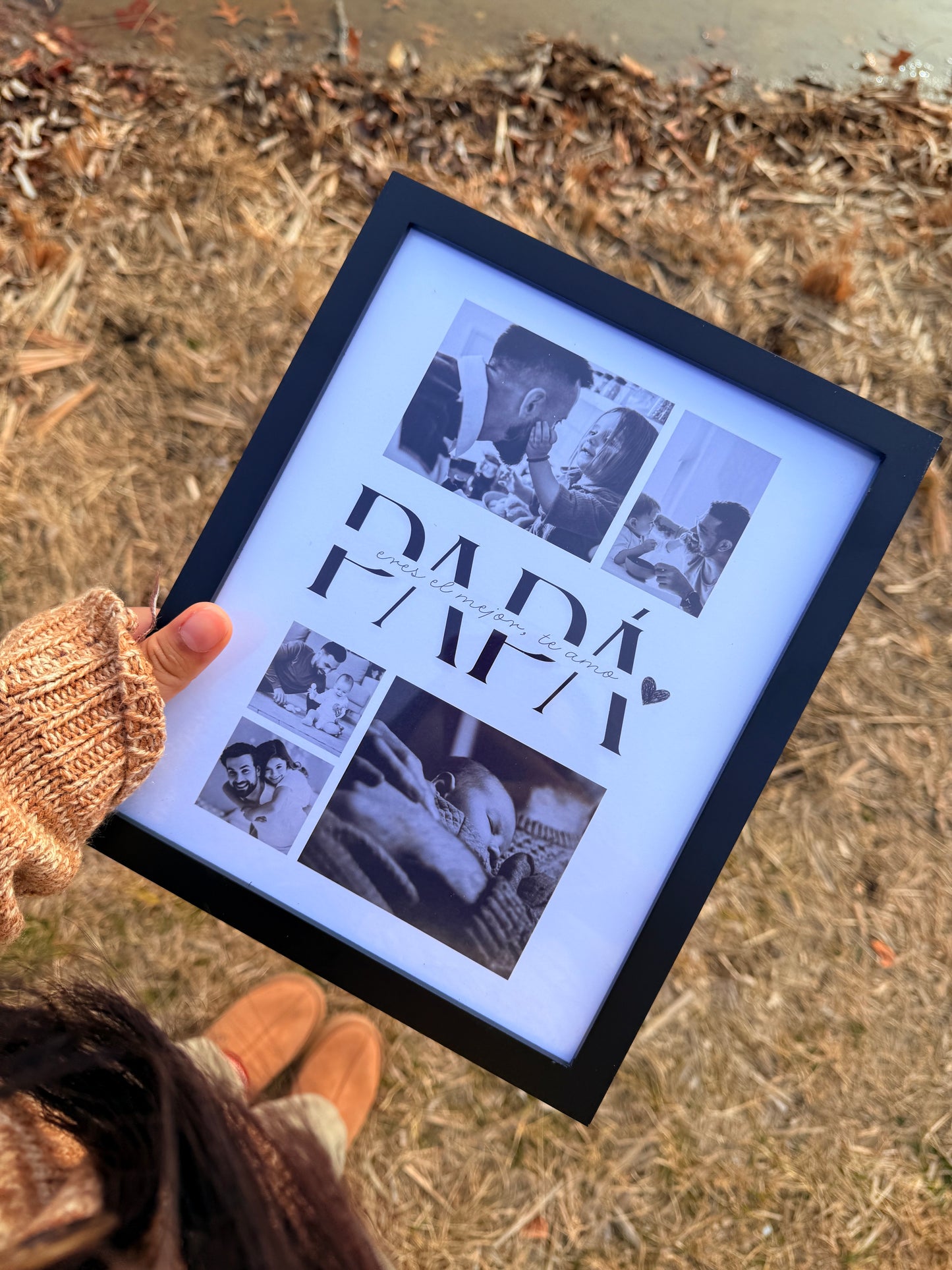 Marco de fotos personalizado para papá con 5 fotos + tarjeta gratis - Marco de fotos personalizado para el Día del Padre.