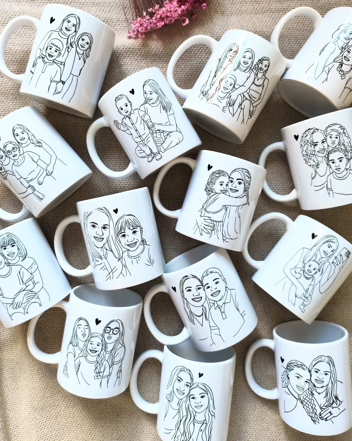 Taza personalizada con retrato fotográfico de arte lineal