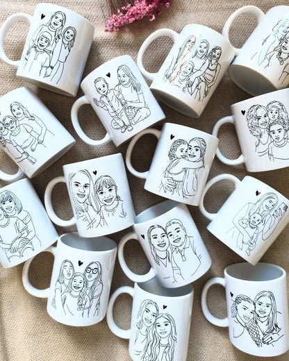 Taza personalizada con retrato fotográfico de arte lineal